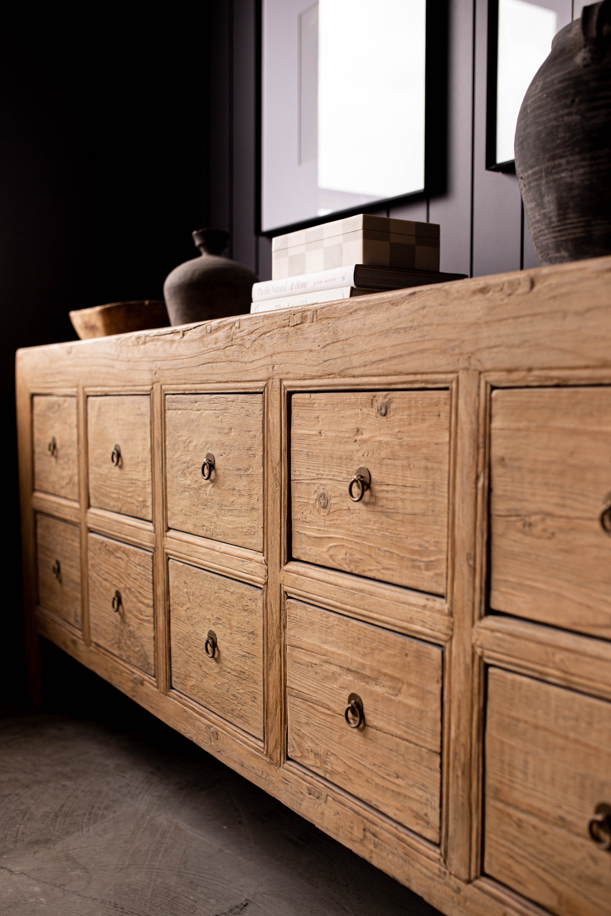 Ojai Reclaimed Elm Wood Ten Drawer Console | By Luxe B Co. 