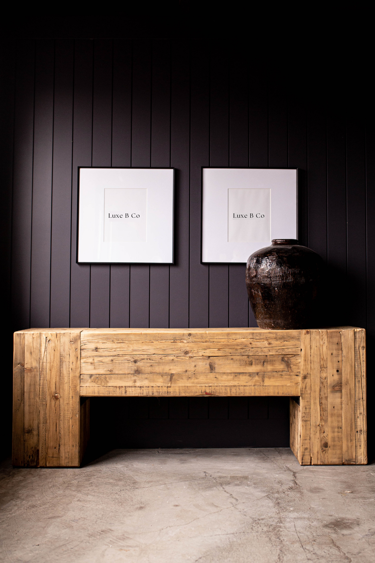 English Beam Reclaimed Elm Wood Console Table | By Luxe B Co. 