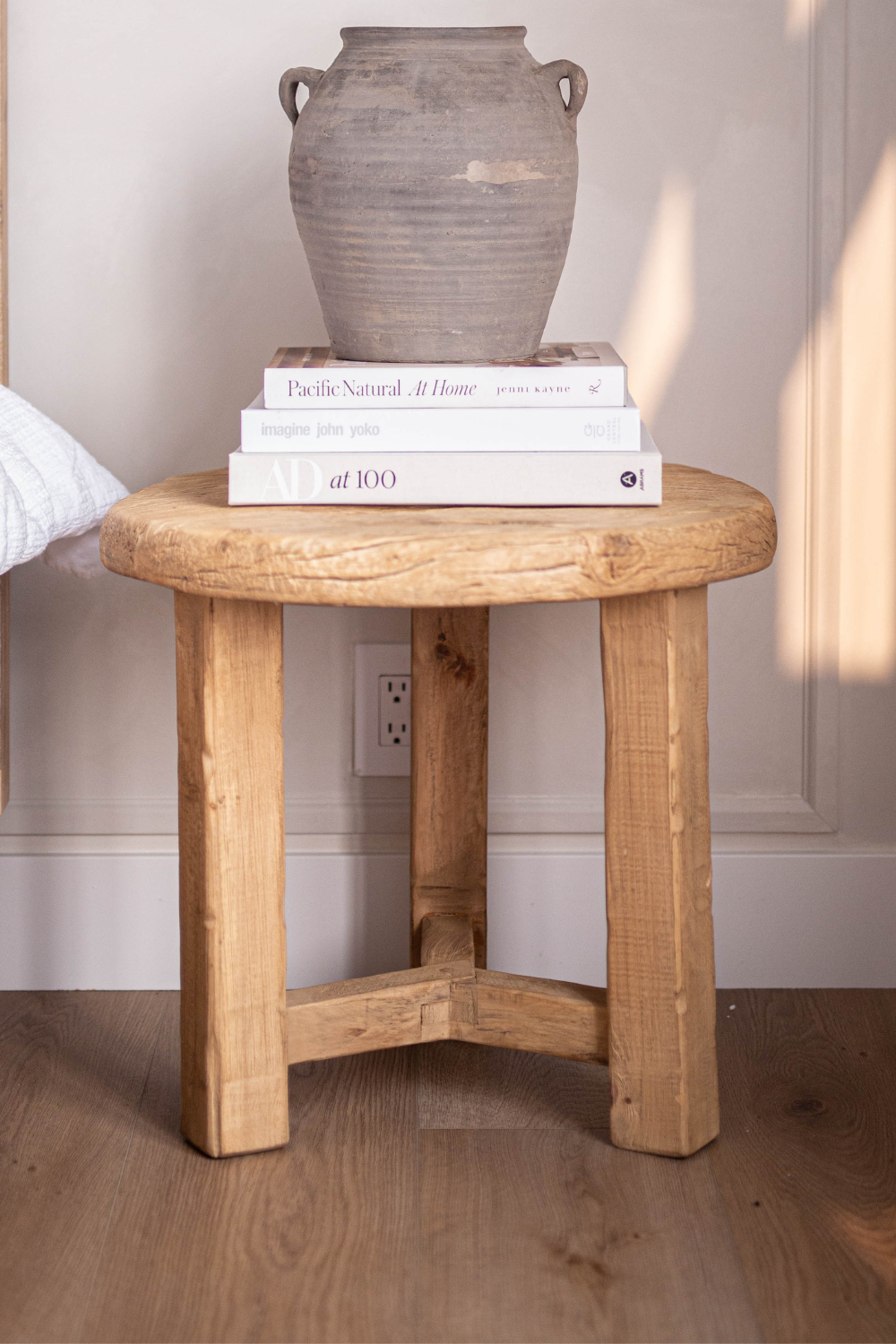 Antique Wheel Elm Wood Coffee Side Table - Luxe B Co