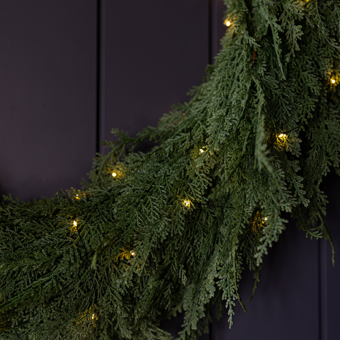 Luxe B Co Cypress Leaf Full Real Touch Wreath, 24-inch, with lush green cypress leaves arranged in a circular wreath design