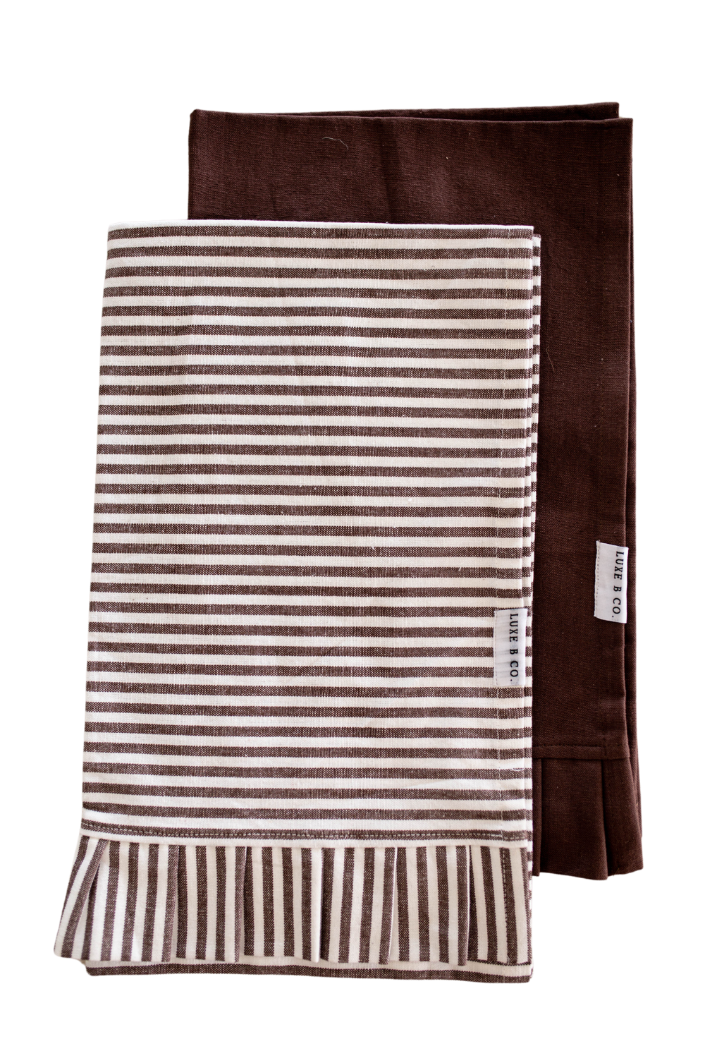 Brown & White Stripes Ruffle Kitchen Dish Towel - Luxe B Co