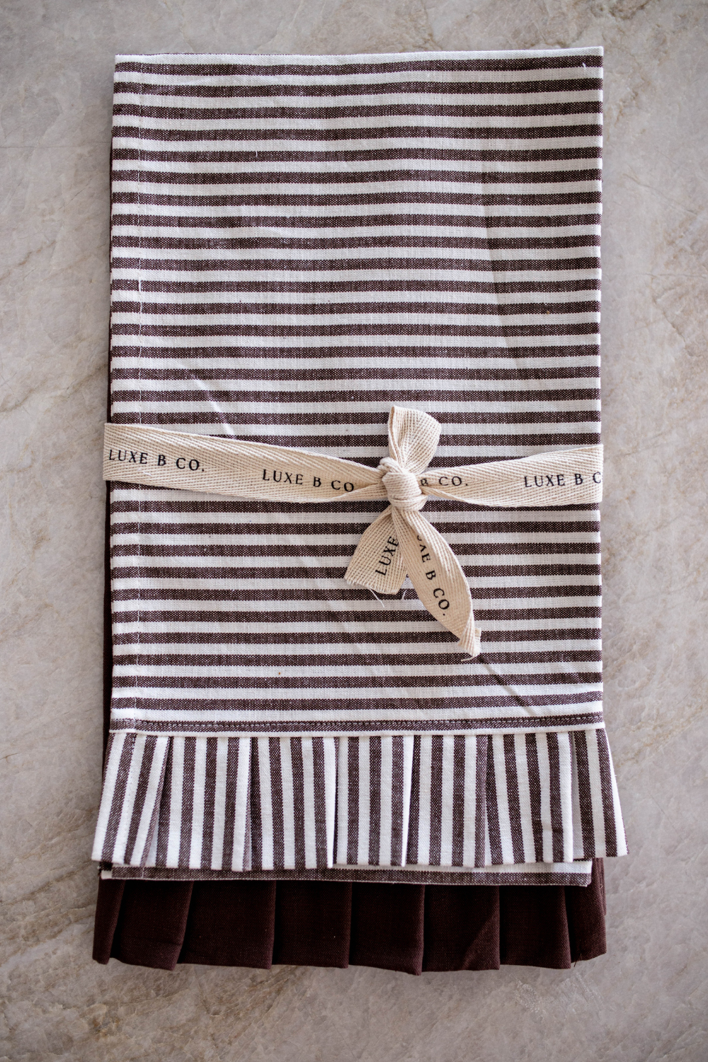 Brown & White Stripes Ruffle Kitchen Dish Towel - Luxe B Co