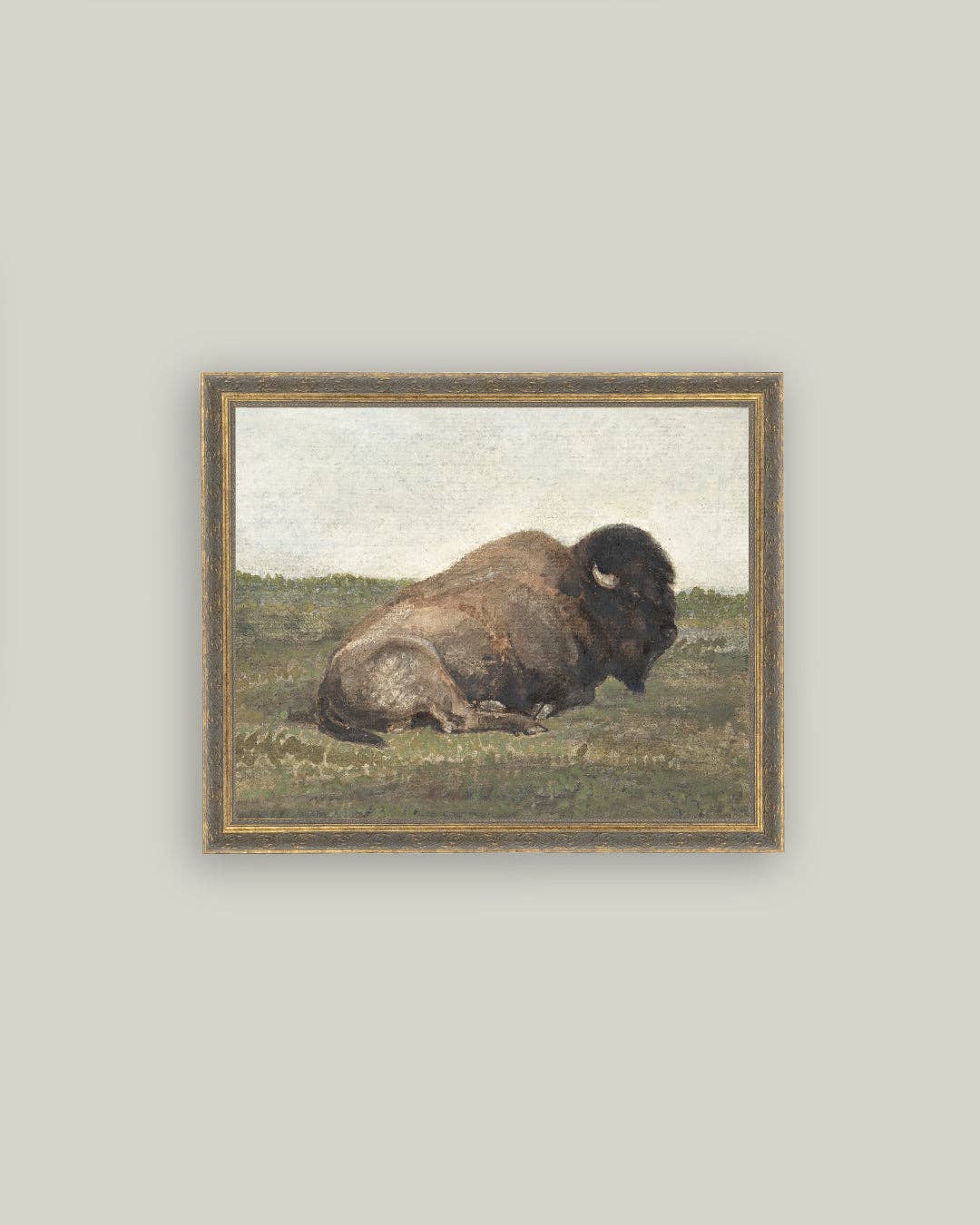 Resting Bison Framed Antique Art