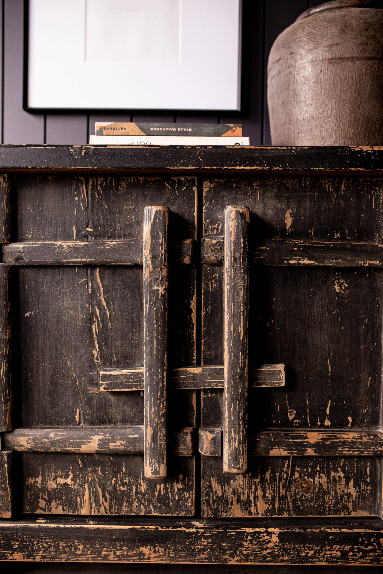 Palm Desert Reclaimed Elm Wood Four-Door Black Console | By Luxe B Co. 