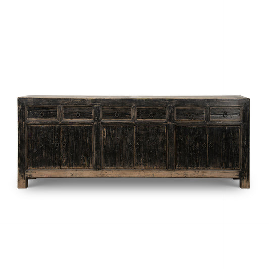 Indio Reclaimed Elm Wood Eight Drawer Console Black Wash - Luxe B Co