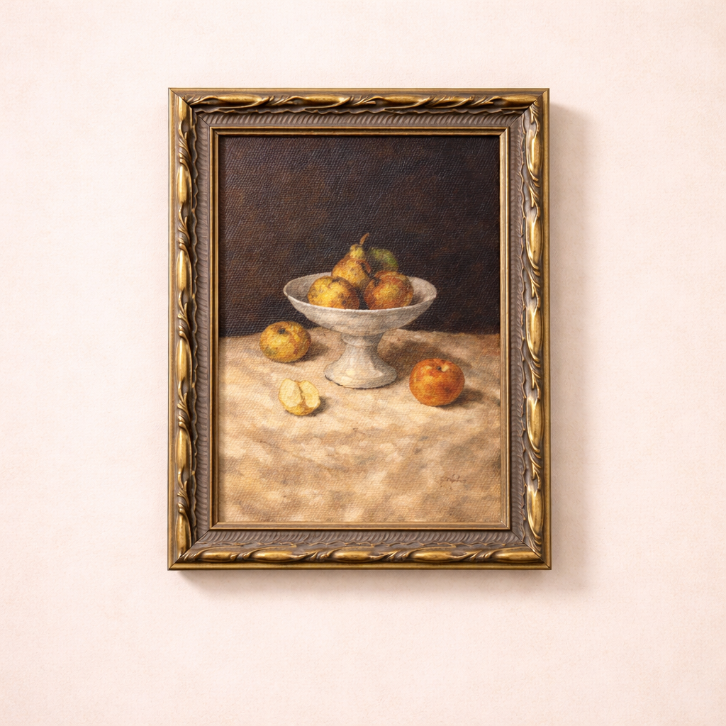 Antique-inspired framed art featuring vintage fruit illustration with heritage patina, by Luxe B Co.
