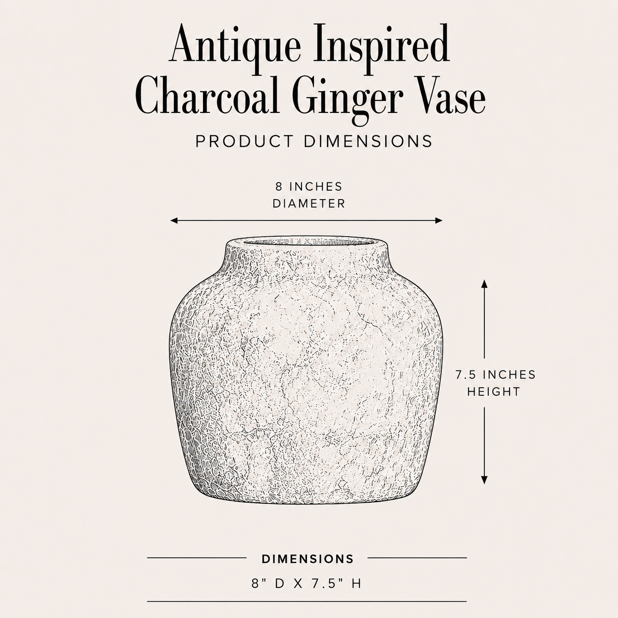 Antique Inspired Charcoal Ginger Vase By Luxe B Co. 