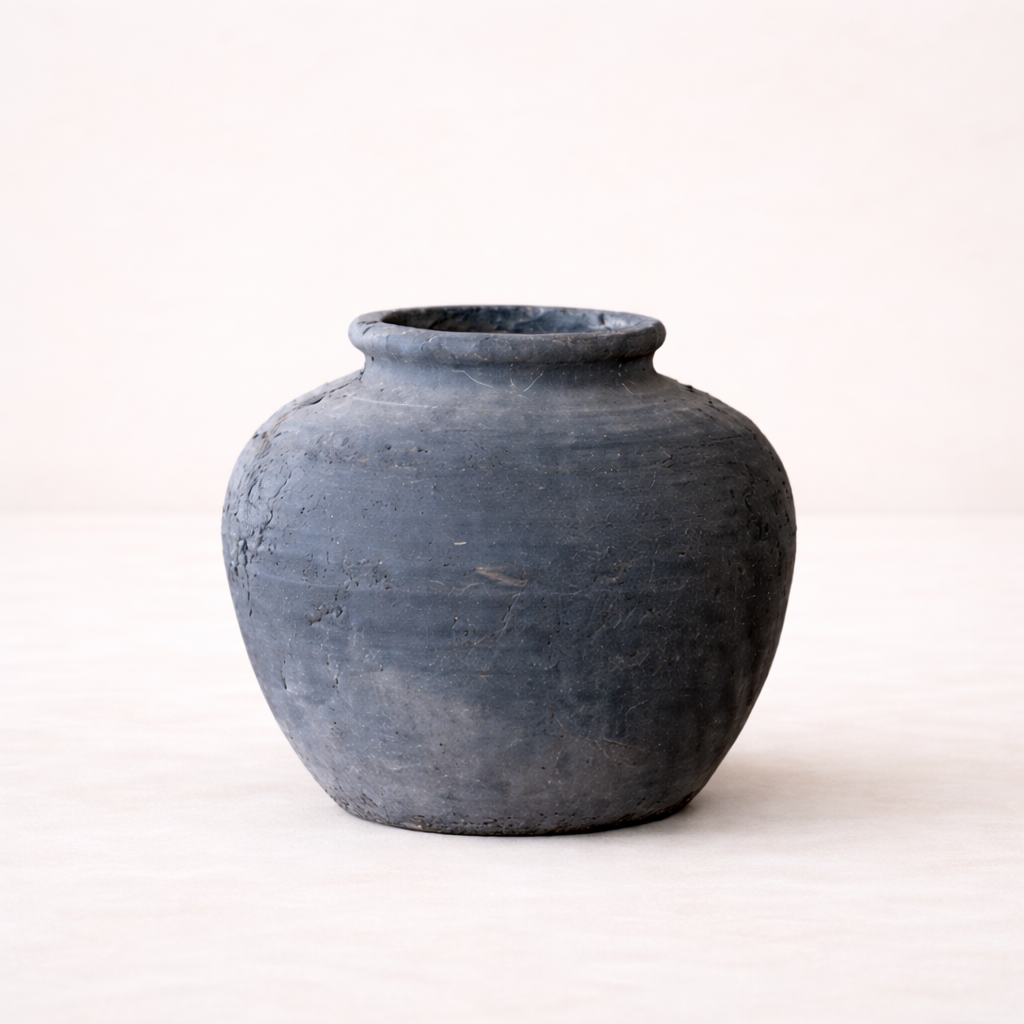 Antique Inspired Charcoal Round Vase | By Luxe B Co