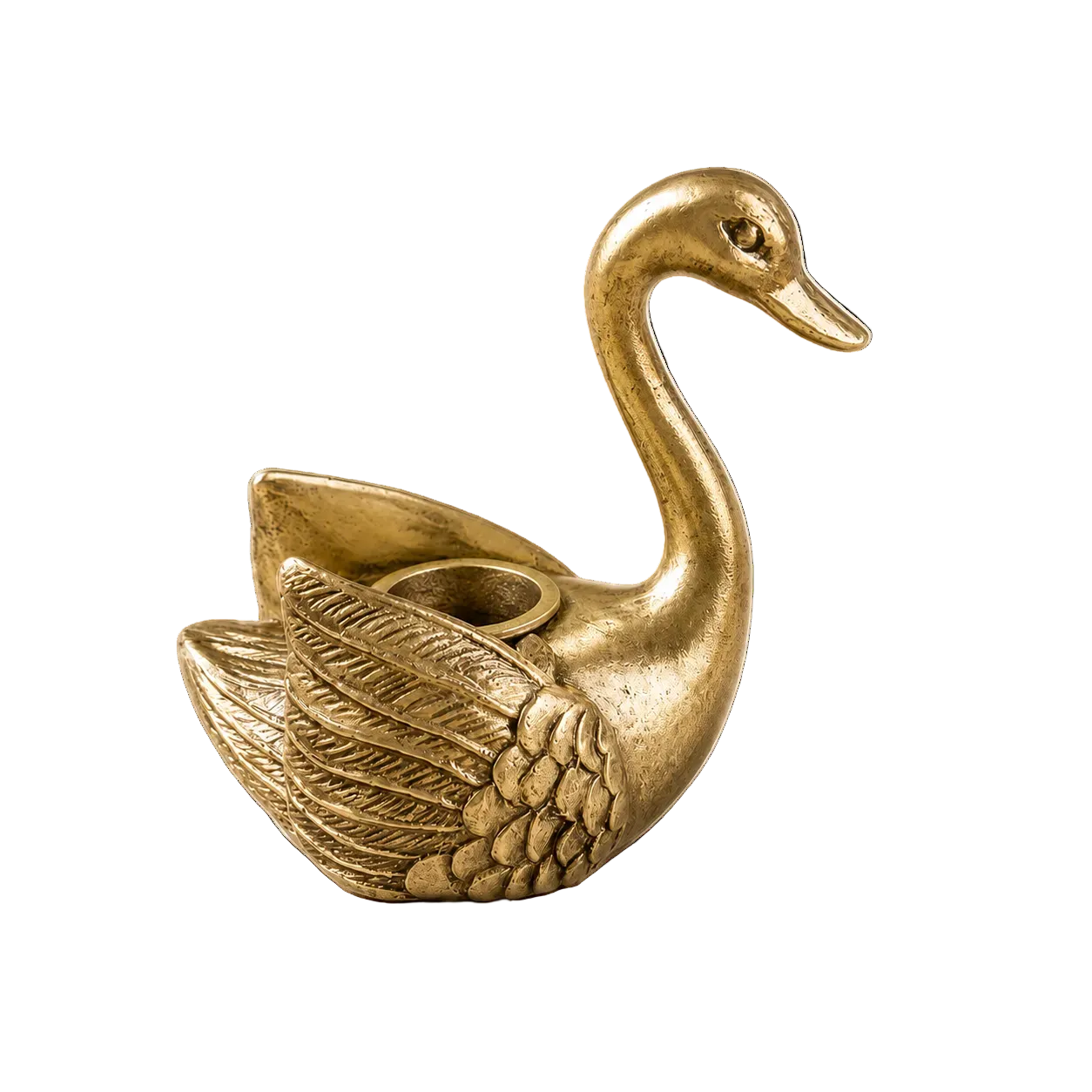 Antique-inspired swan-shaped tapered candle holder by Luxe B Co, featuring elegant design and detailed craftsmanship.