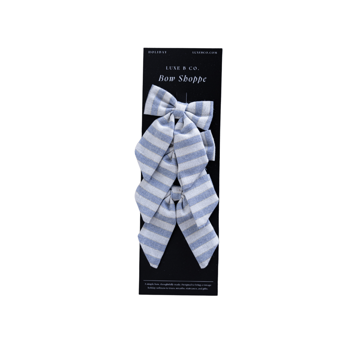 Baby Blue & Gold Striped Mini Fabric Bows with Clips Set By Luxe B Co. 