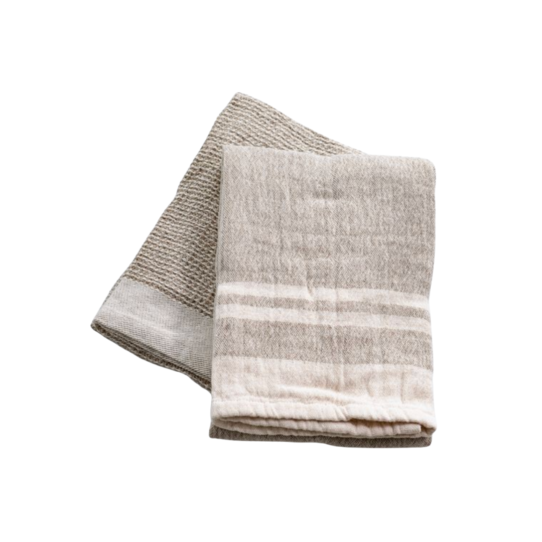 Double Stripe Beige Waffle Dish Towels | By Luxe B Co.