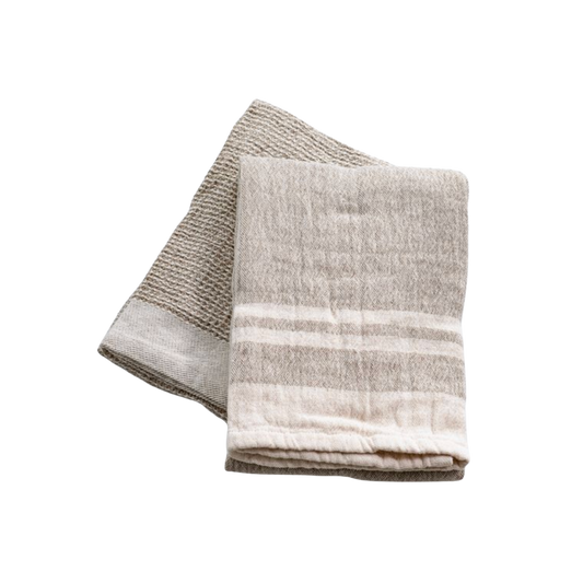Double Stripe Beige Waffle Dish Towels | By Luxe B Co.