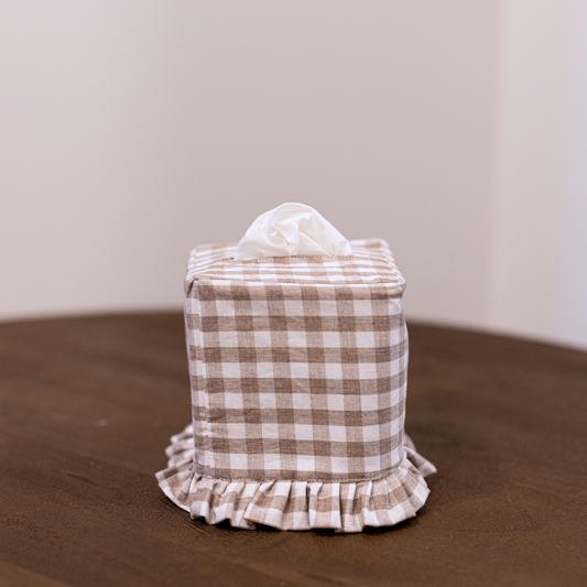 Beige Gingham Cotton Tissue Box Cover By Luxe B Co. 