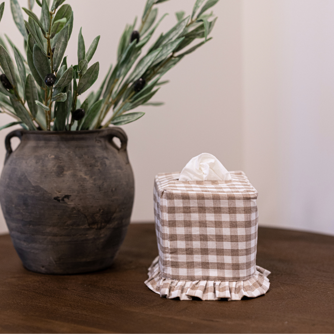 Beige Gingham Cotton Tissue Box Cover By Luxe B Co. 