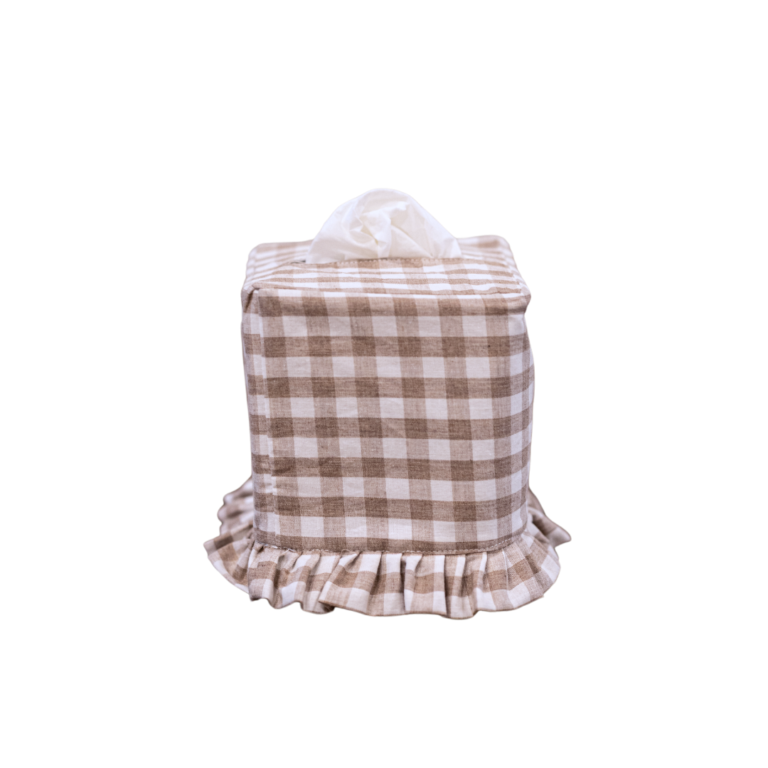 Beige Gingham Cotton Tissue Box Cover By Luxe B Co. 