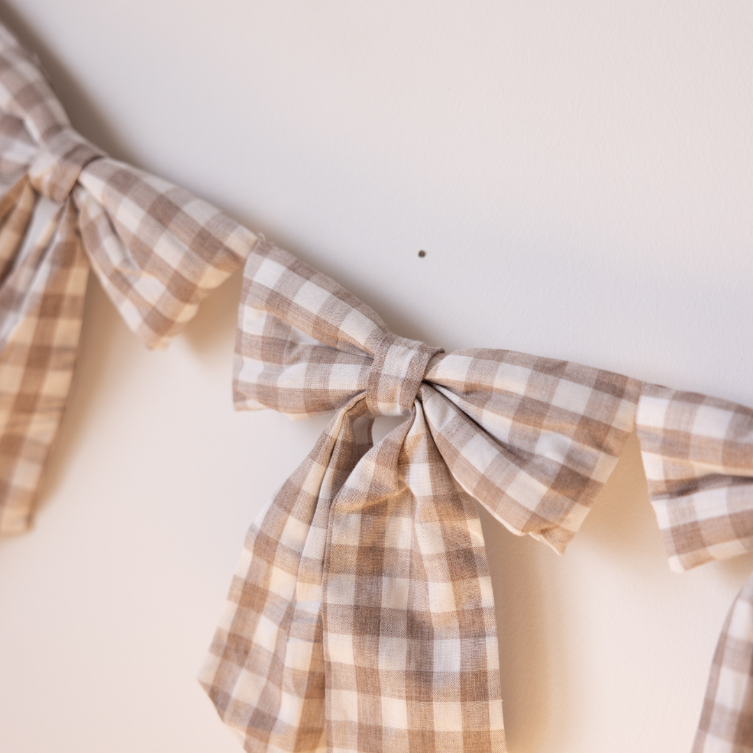 Beige Gingham Fabric Bows Garland | By Luxe B Co.