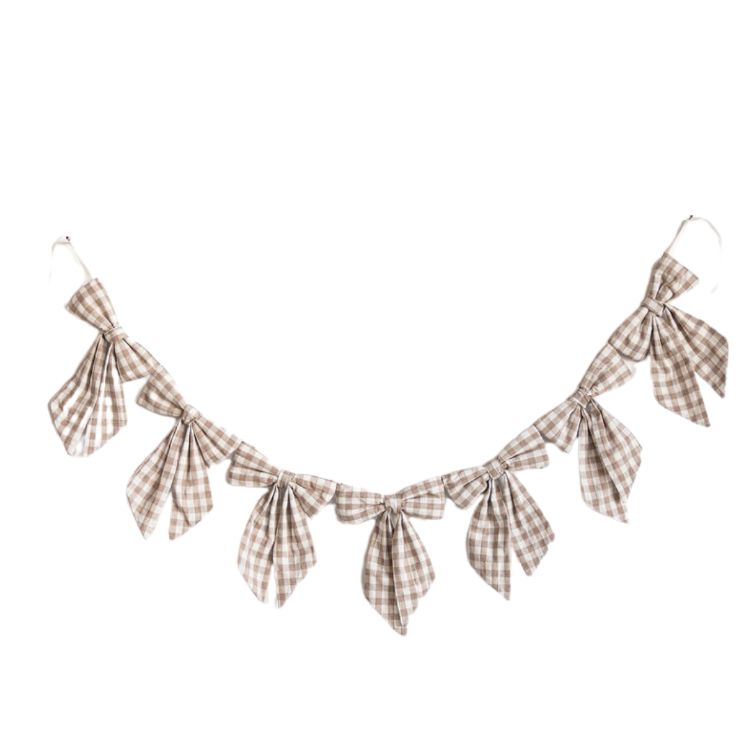 Beige Gingham Fabric Bows Garland | By Luxe B Co.