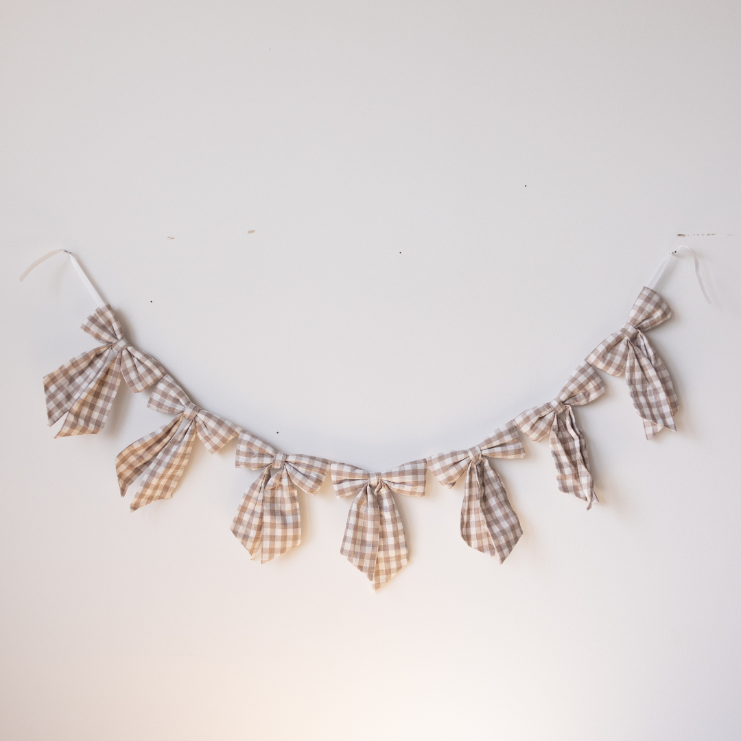 Beige Gingham Fabric Bows Garland | By Luxe B Co.