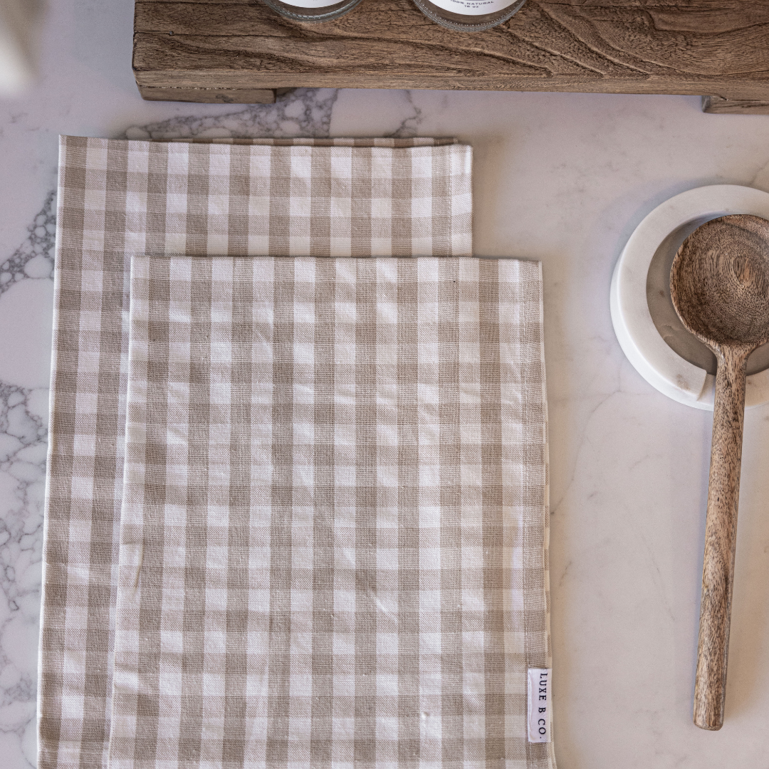 Beige Gingham Kitchen Dish Towel | By Luxe B Co.