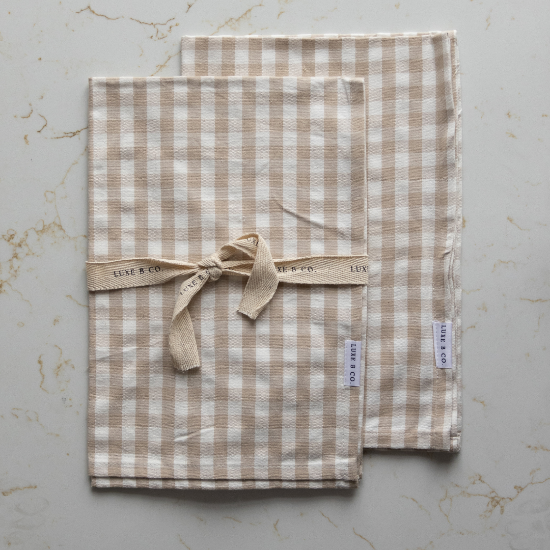 Beige Gingham Kitchen Dish Towel | By Luxe B Co.