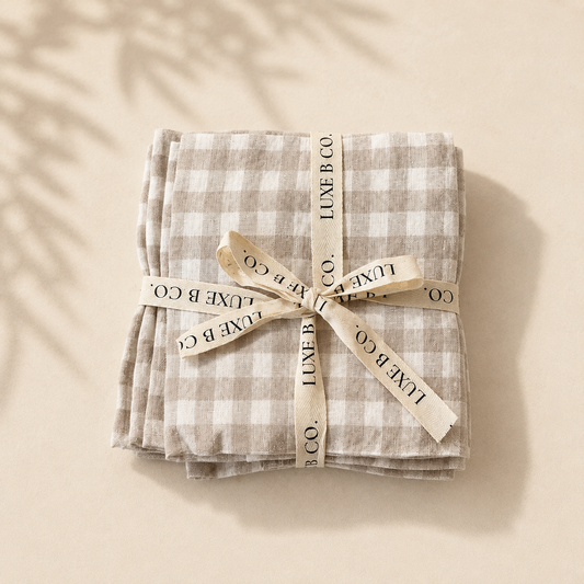 Beige Gingham Linen Napkin Set By Luxe B Co. 