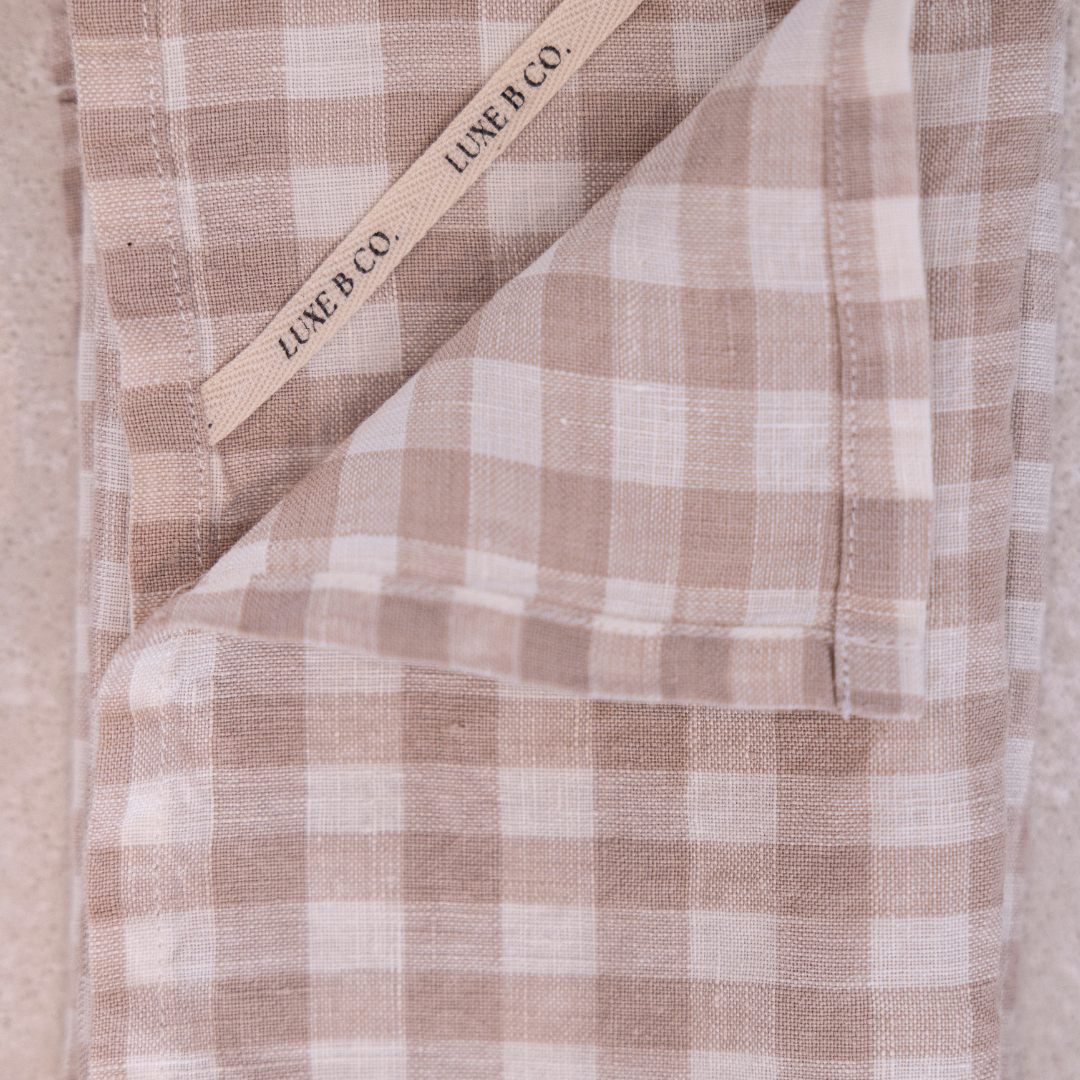 Beige Gingham Linen Napkin Set By Luxe B Co. 