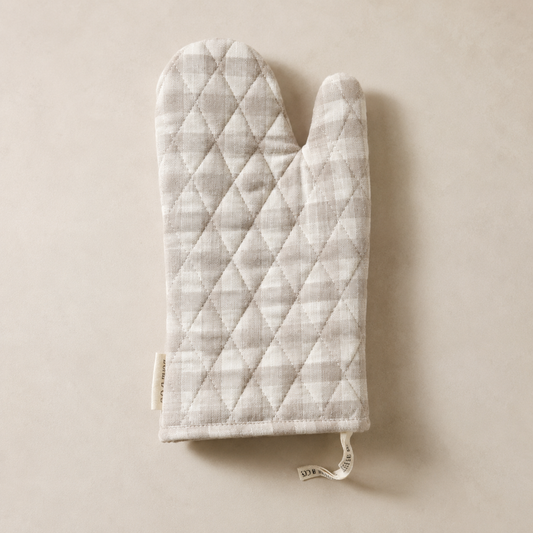 Beige Gingham Linen Oven Mitt By Luxe B Co. 