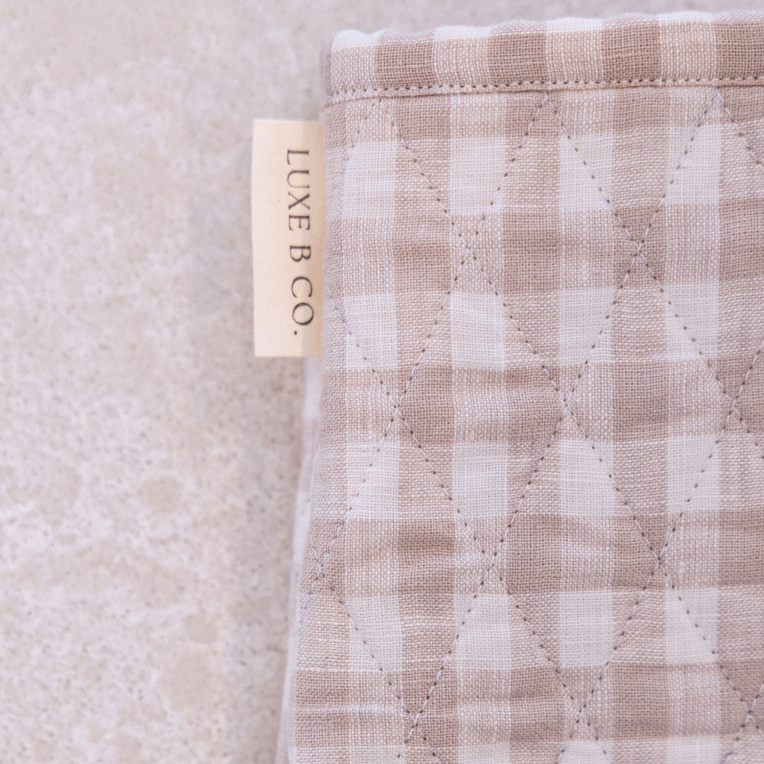 Beige Gingham Linen Oven Mitt By Luxe B Co. 