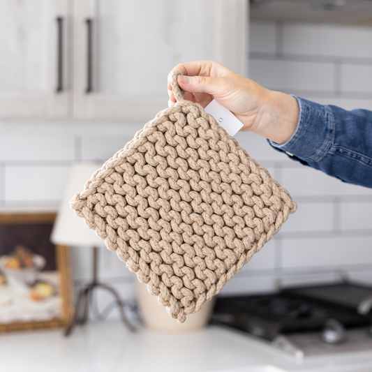 Beige Knitted Pot Holder By Luxe B Co. 
