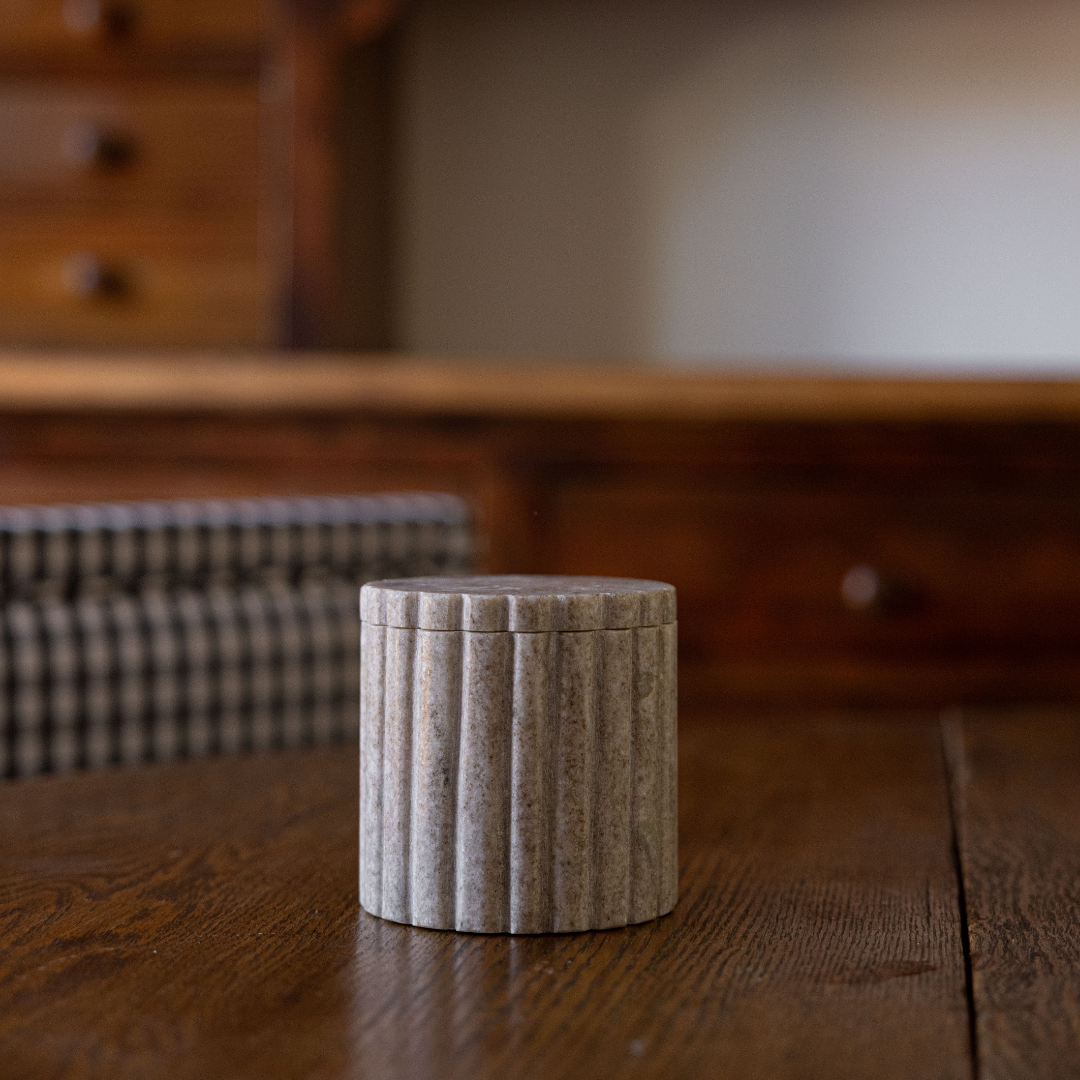 Beige Marble Fluted Jar | By Luxe B Co.
