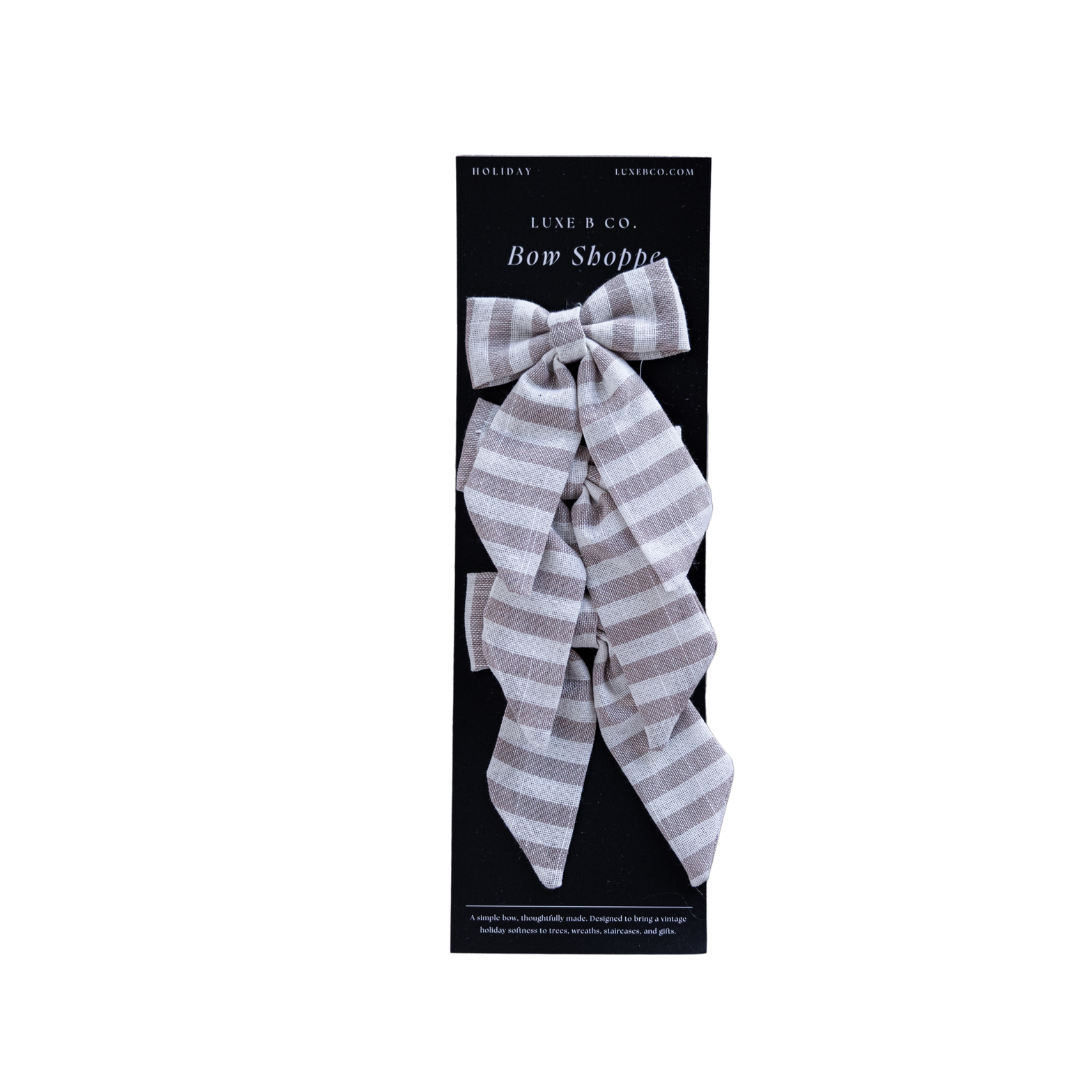 Beige Striped Mini Fabric Bows with Clips Set By Luxe B Co.