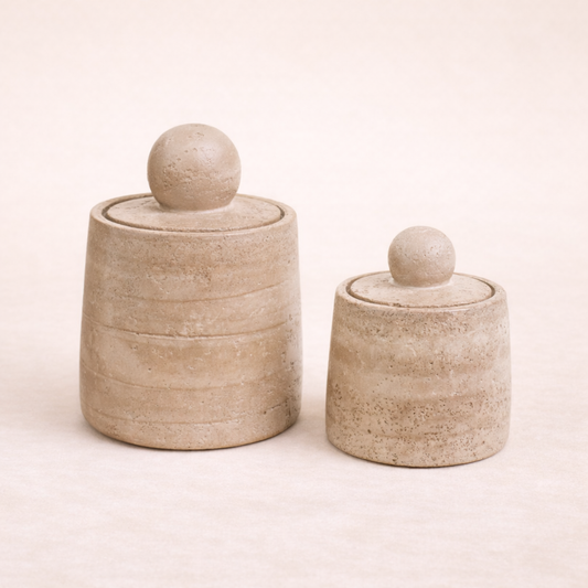Beige Travertine Cement Canister | By Luxe B Co. 