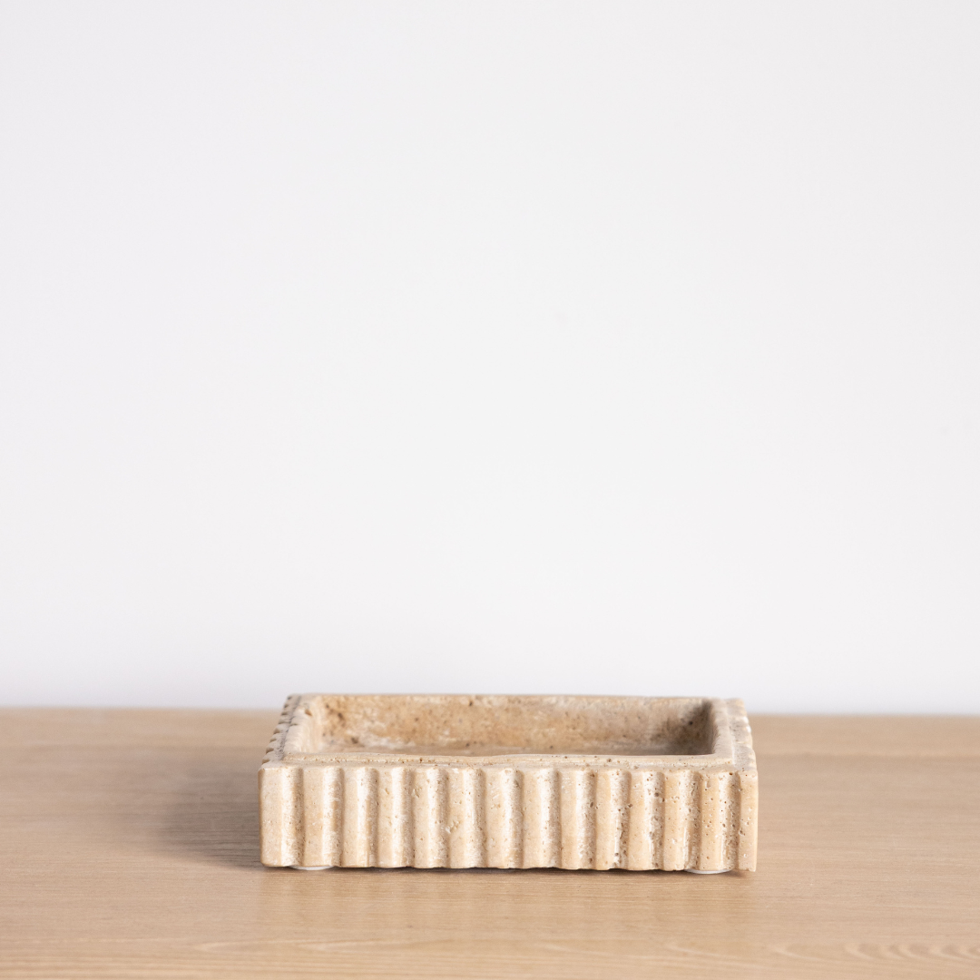 Beige Travertine Fluted Rectangle Tray By Luxe B Co. 