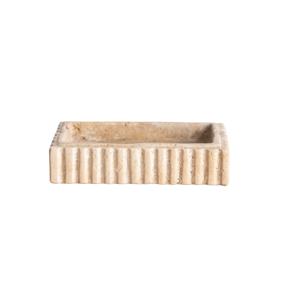 Beige Travertine Fluted Rectangle Tray By Luxe B Co. 