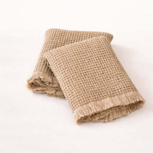 Beige Waffle Fringe Dish Towel | By Luxe B Co. 