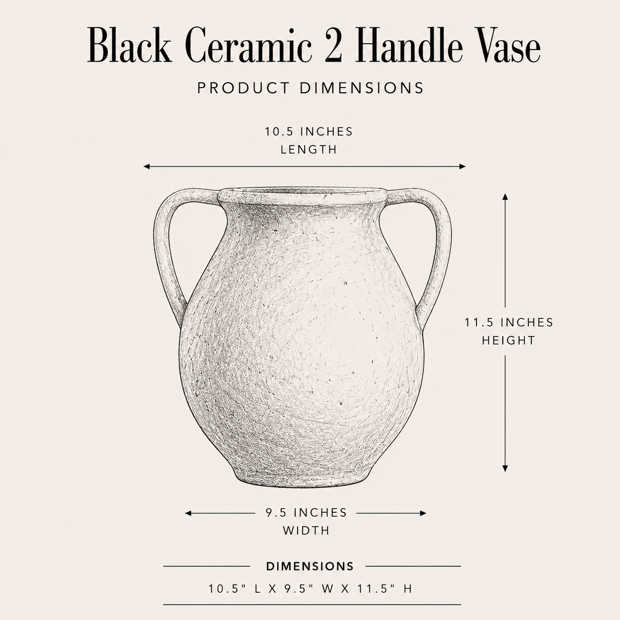 Black Ceramic 2 Handle Vase By Luxe B Co. 