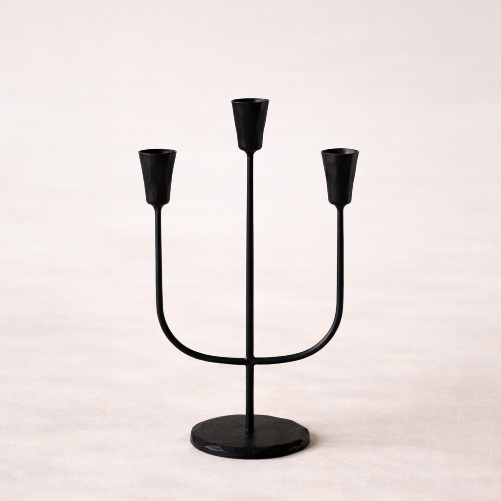 Black Iron 3 Arm Candelabra Large | By Luxe B Co. 