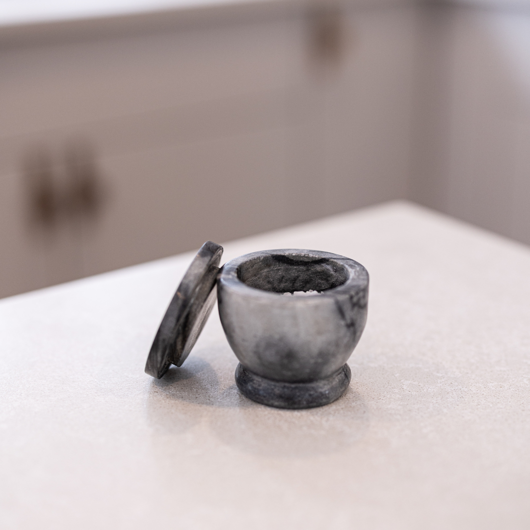Black Marble Lidded Salt Cellar By Luxe B Co.