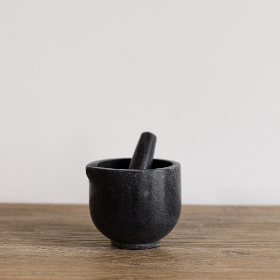 Black Marble Mortar With Marble Pestle | By Luxe B Co.