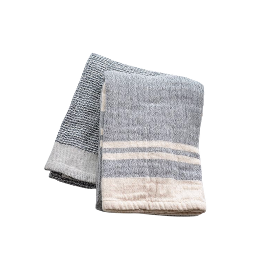 Double Stripe Blue Waffle Dish Towels