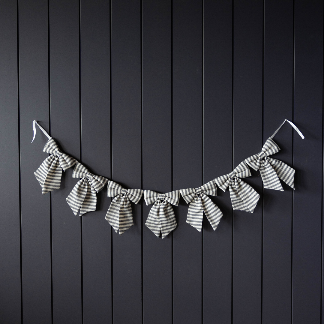 Striped Dark Charcoal Bow Garland - Luxe B Co