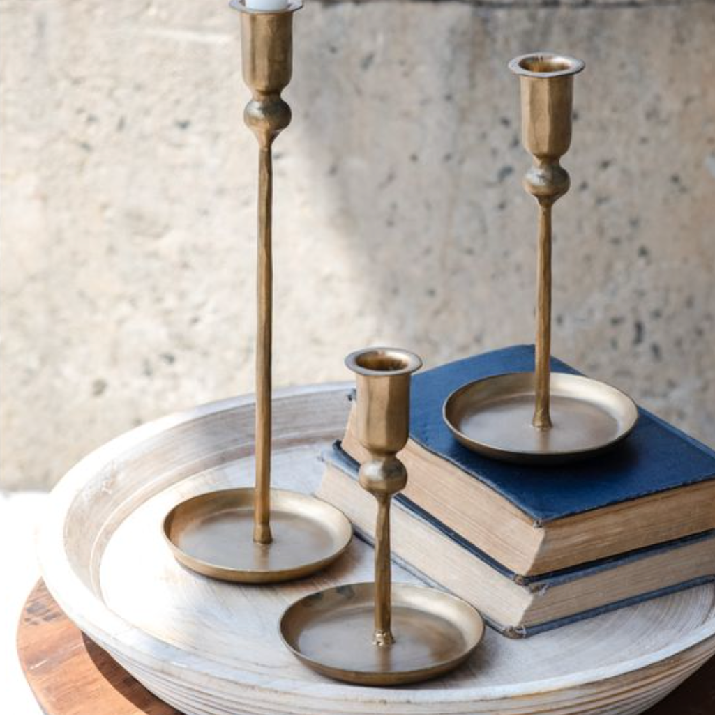 Bronzed Iron Plate Candle Holder Set | By Luxe B Co.