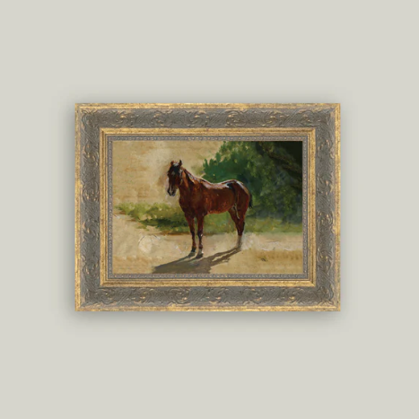 Framed antique-inspired art featuring a detailed brown horse study by Luxe B Co. Elegant and vintage-style wall decor.