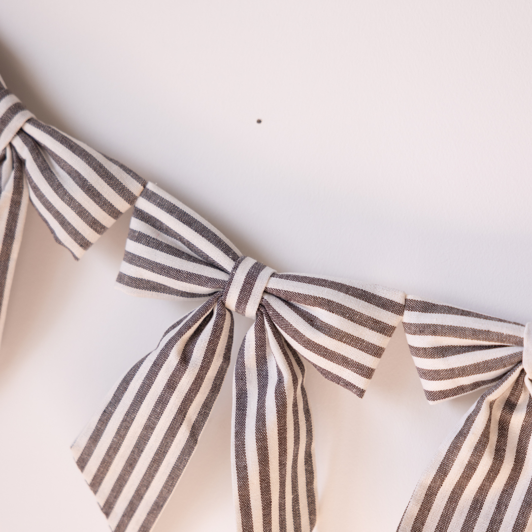 Brown Striped Fabric Bow Garland | By Luxe B Co.