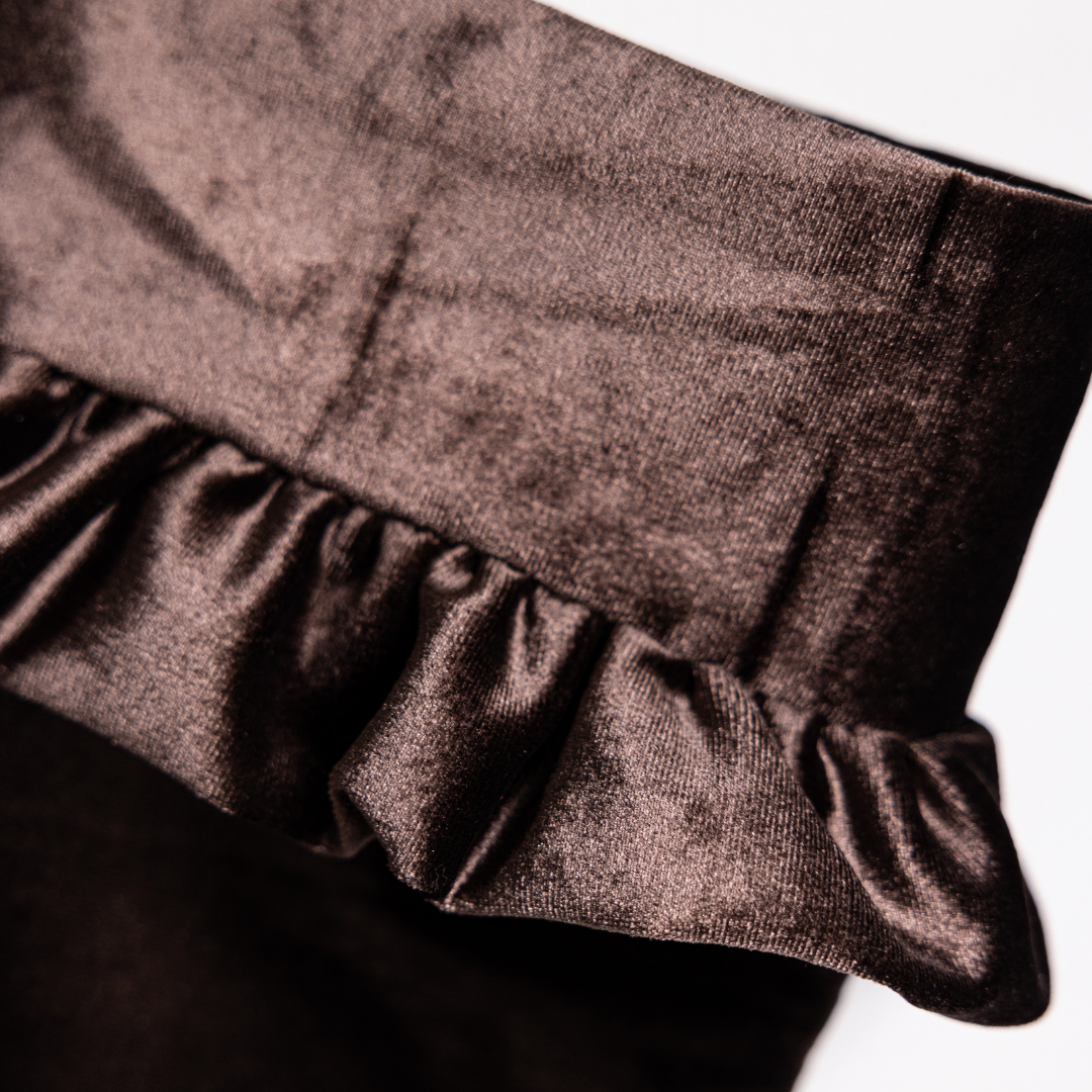 Brown velvet holiday stocking by Luxe B Co, featuring soft fabric and festive design for Christmas decorations.