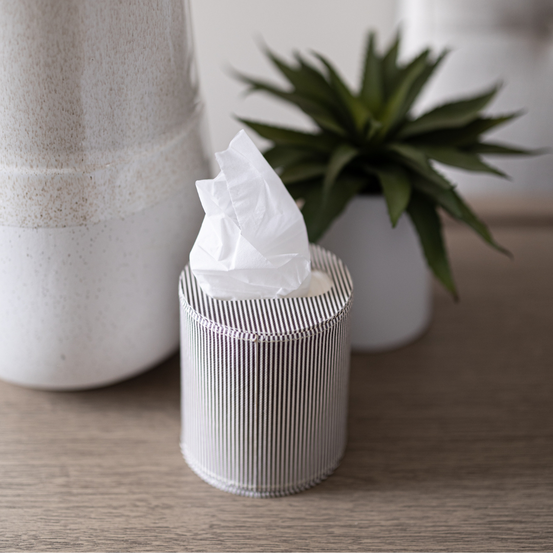 Brown & White Pinstripe Tissue Holder - Luxe B Co