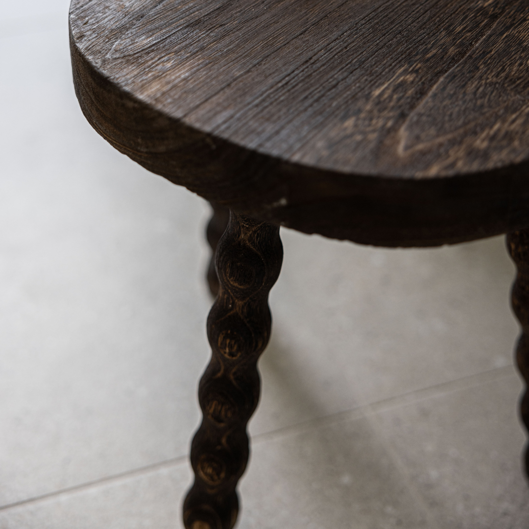 Brown Wooden Bobbin Leg Stool | By Luxe B Co