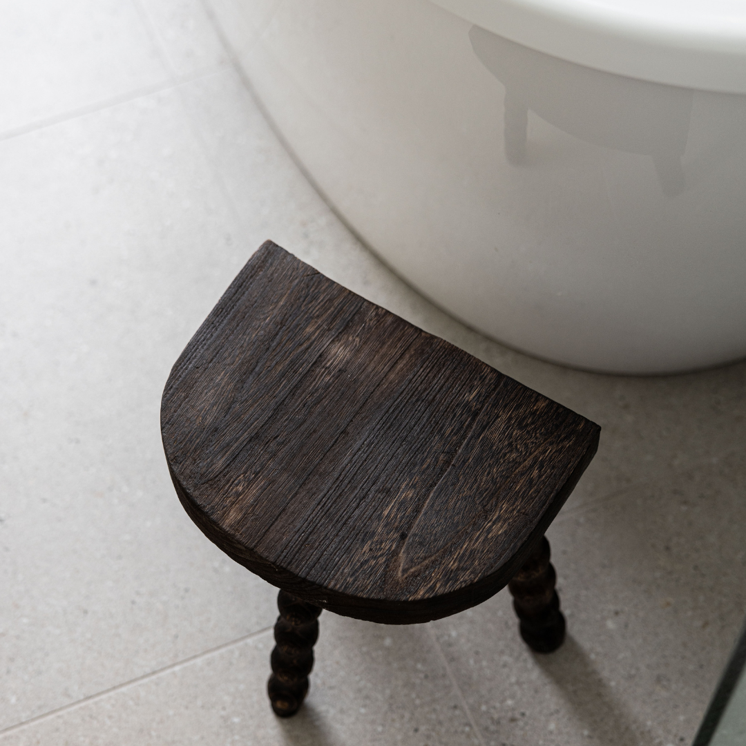Brown Wooden Bobbin Leg Stool | By Luxe B Co