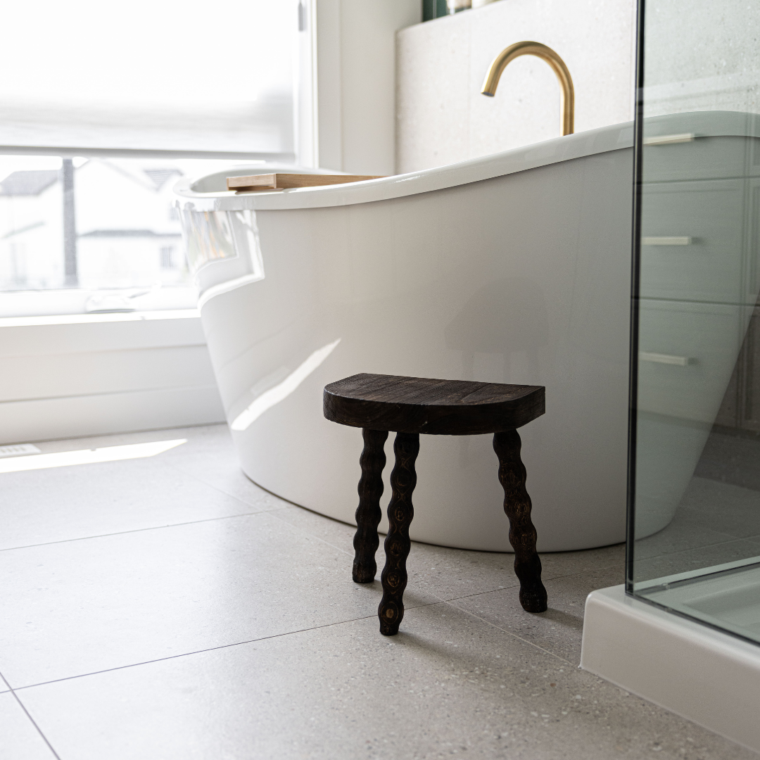 Brown Wooden Bobbin Leg Stool | By Luxe B Co