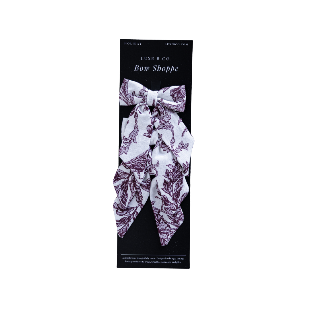 Burgundy Toile Mini Fabric Bows with Clips Set By Luxe B Co. 